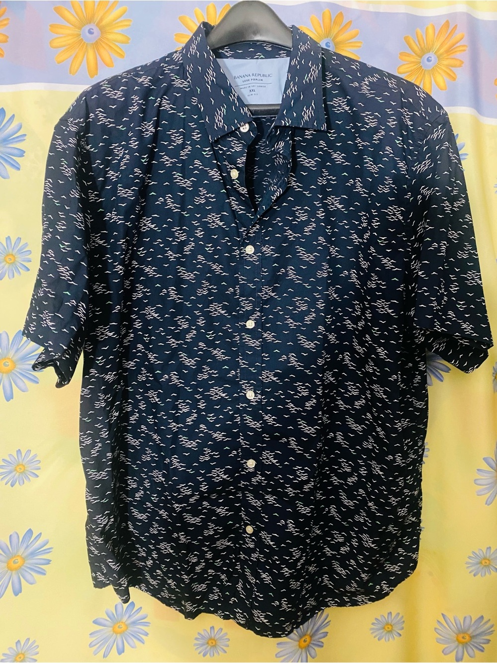 Banana Republic Navy Short-Sleeve Button-Down with Light Print